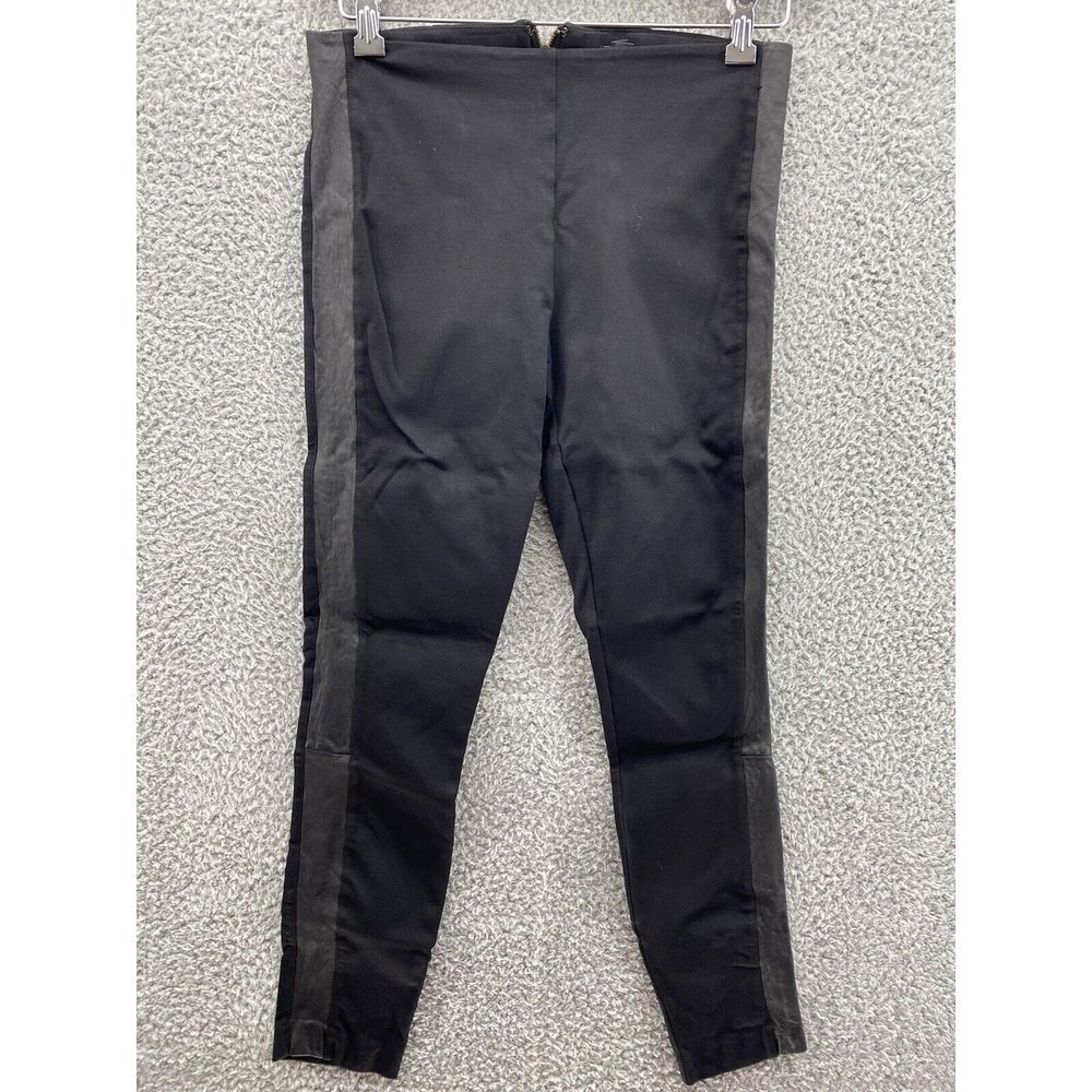 J CREW Womens Pants Sz 6 Black Skinny Ponte Gray Stripe Stretch‎ Exposed Zipper